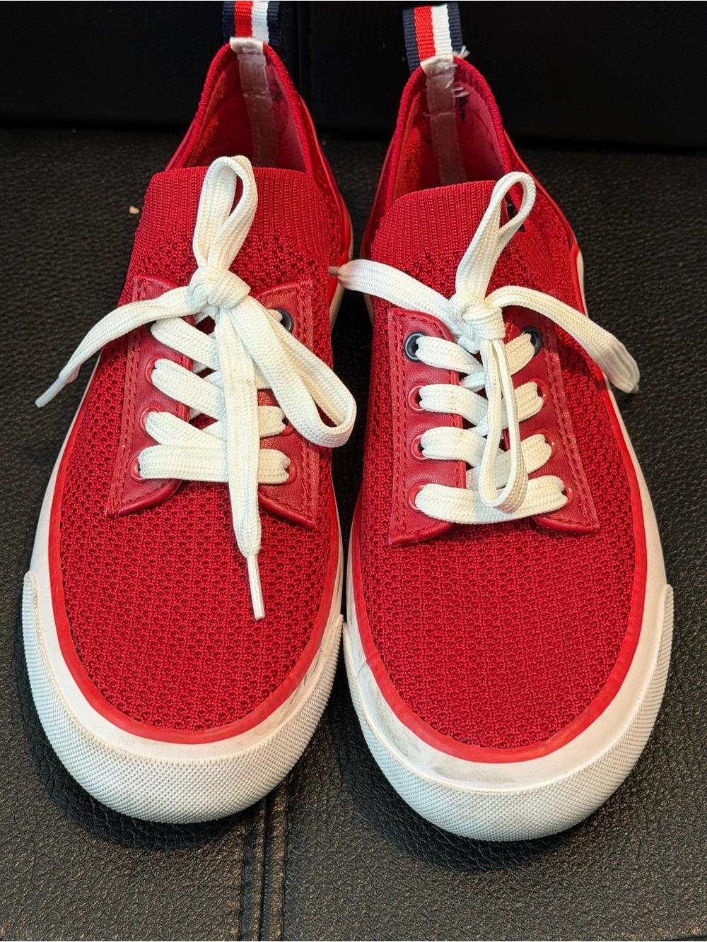 Tommy Hilfiger Red Knit Lace-Up Sneakers with White Accents